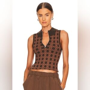 Heartloom Dorsa Knit Geometric Sleeveless Front Zip Sweater Top - Cocoa Brown